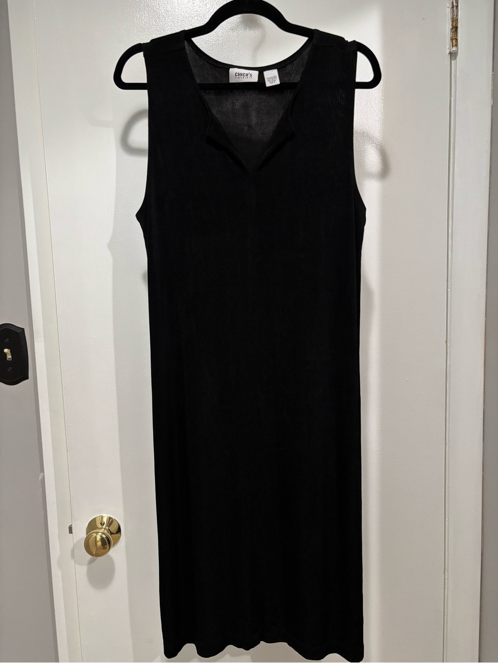 Chico's Black Sleeveless Maxi Dress with V-Notch Size 2